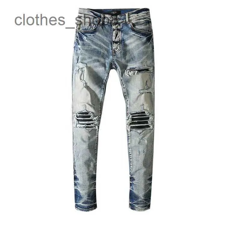 Jeans de designer Jean Amirres Denim Hommes Pantalons Nouvelle Moto Slim Droite Genou Cassé Élastique 4VCK