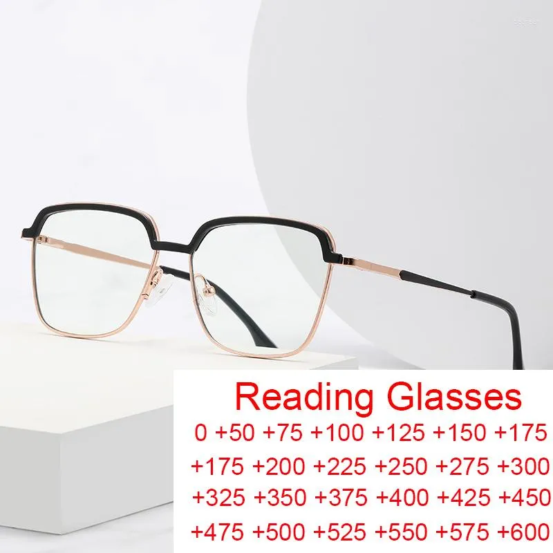 Okulary przeciwsłoneczne Modne okulary czytania Kobiety przeciw niebiesko lekkiej ramy metalowy wielokąta recepta okulisty optyczny okulary hiperopia