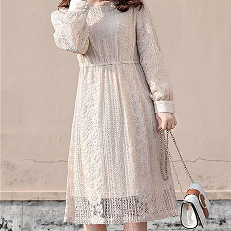 Casual Dresses Lace Dress Korean Fashion Long Sleeve Women Wedding