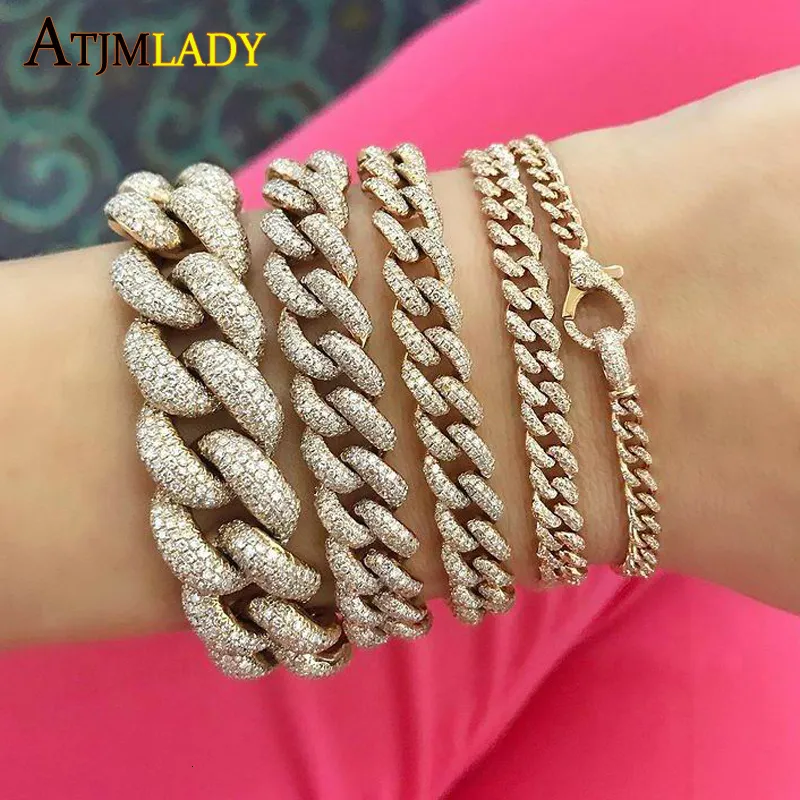 Chain Iced Out Hip Hop Big Lock Lobster Charm Bracelet Bling Micro Pave CZ Cuban Link Bracelets Fashion Women Jewelry 230511