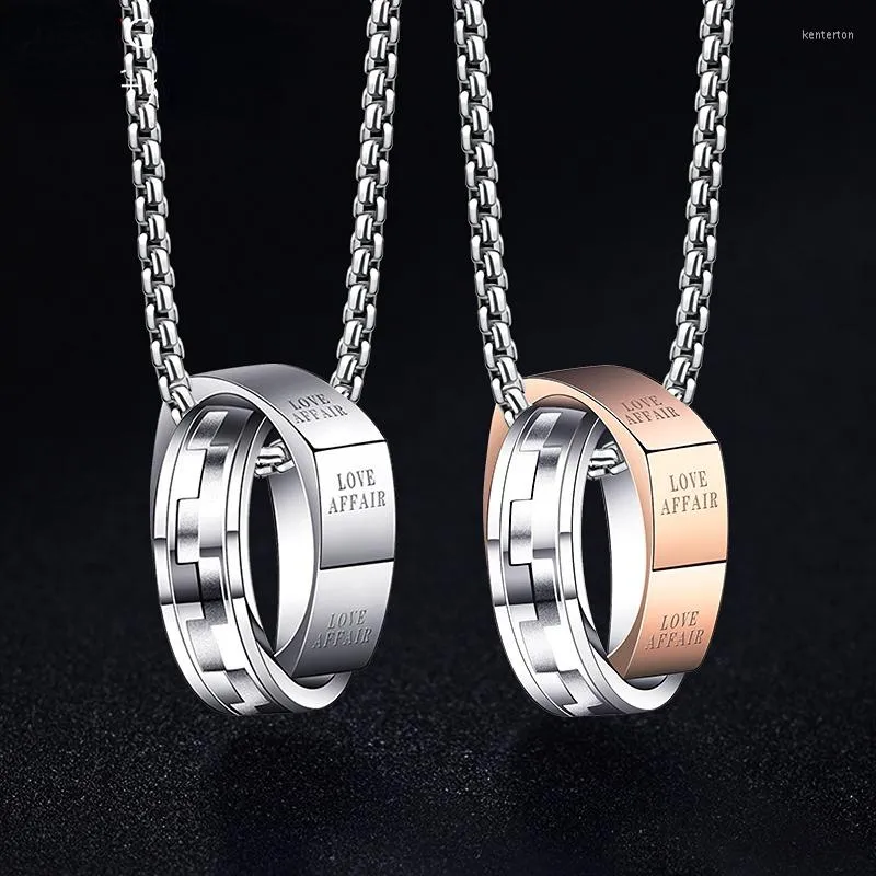 Chaînes Européennes Et Américaines Bijoux En Acier Au Titane Simple Double Anneau Collier Pour Hommes Couple Pendentif En Acier Inoxydable Style INS