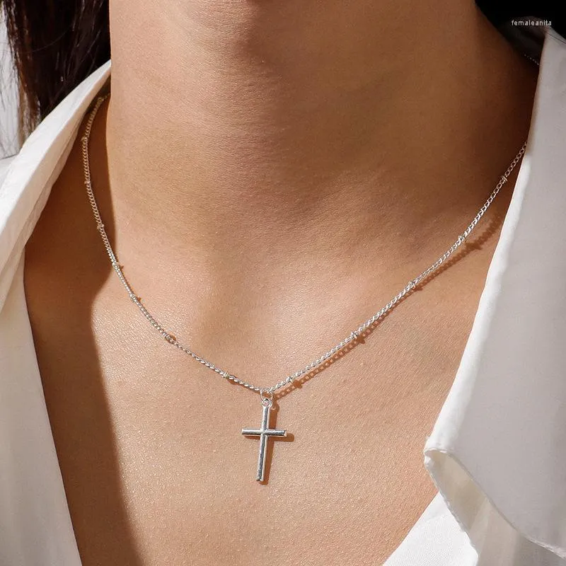 Pendant Necklaces Simple Classic Fashion Slim Cross Necklace For Women Silver Color Girl Neck Chain Choker Charm Jewelry Accessories