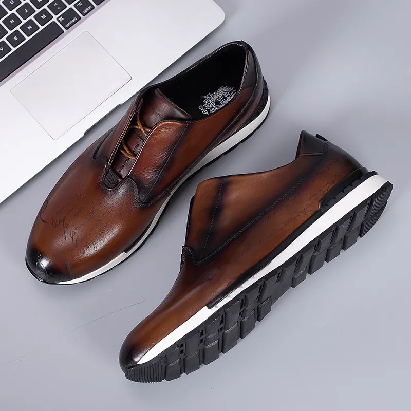 Tênis de renda genuína de couro masculino confortável Oxford Vintage Casual Shoes para homens ao ar livre calçados planos