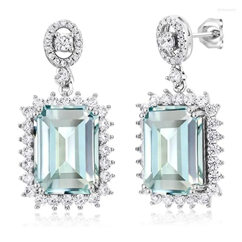 Orecchini pendenti Huitan Trendy Luxury Square Light Blue Cubic Zirconia per le donne Sparkling Bride Wedding Party Jewelry