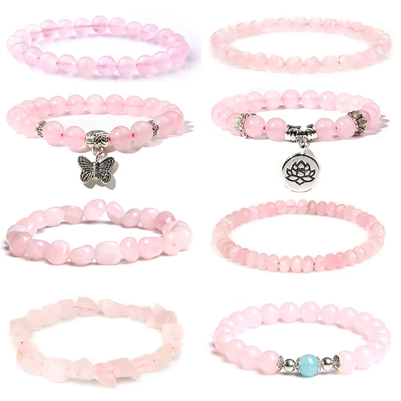 Pulseiras de bracelete rosa de quartzo rosa