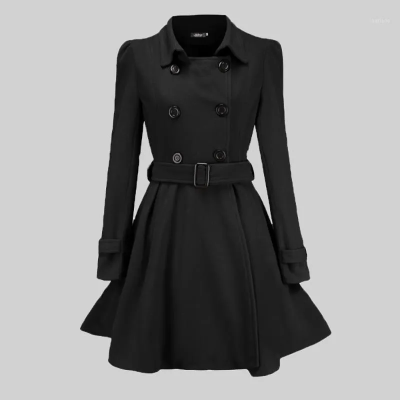 Women's Wool & Blends 2023 Casual Vintage Elegant Slim Autumn Winter Fashion Woman Trench Coats Plain Patchwork Button Ruffle Women Overcoat