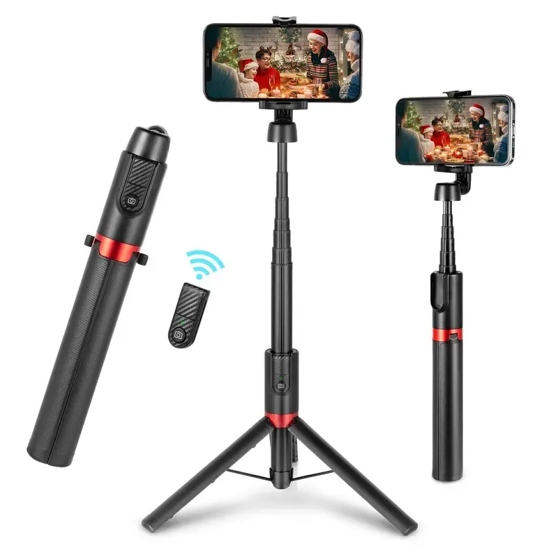 Oplaadbare opvouwbare draadloze selfie -stick draagbaar Bluetooth Mini Tripod voor iPhone 14 Pro Max Huawei Samsung Android Live Mobile Phone Remote Control
