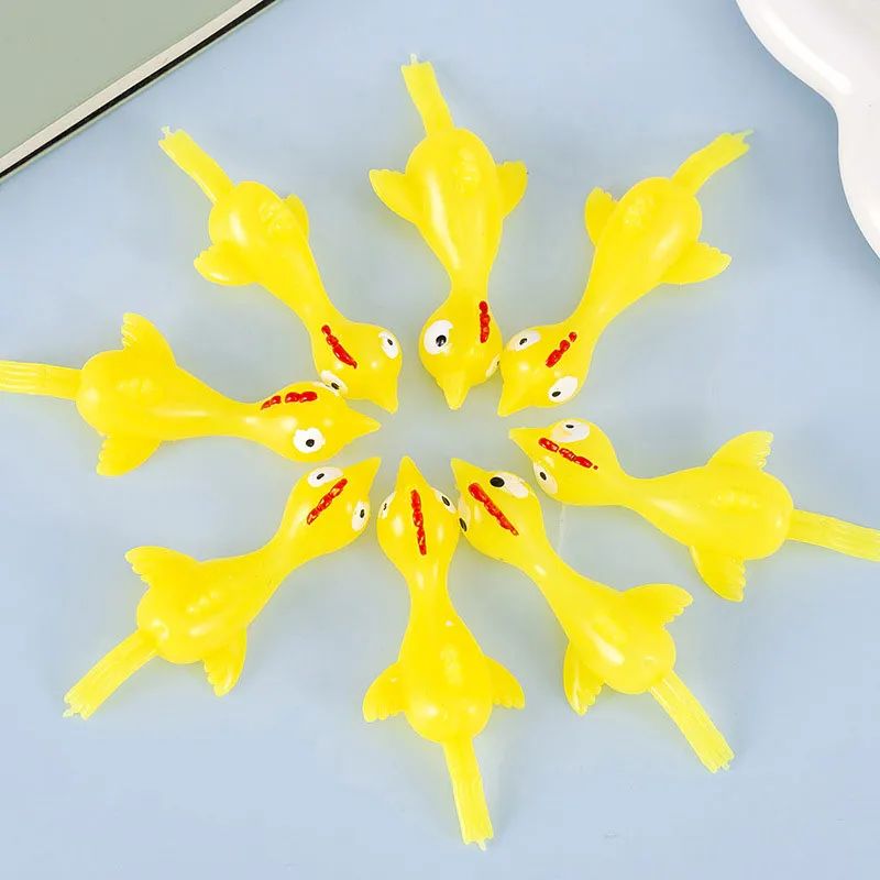 Funny Toys Sticky Flying Rubber Chicken Finger Stretchy Catapult