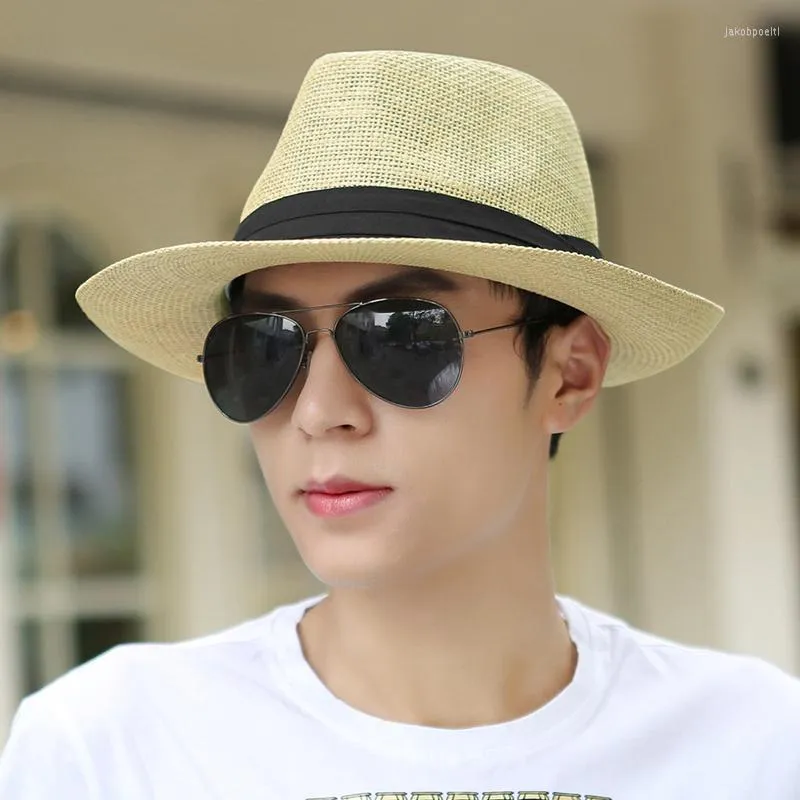 BERETS Fashion Man Summer Straw Cap Fedora Travel Sunhat Sea Beach Boho Jazz Sunshade Sunscreen Ventilation Man Fishing Hat B-8060