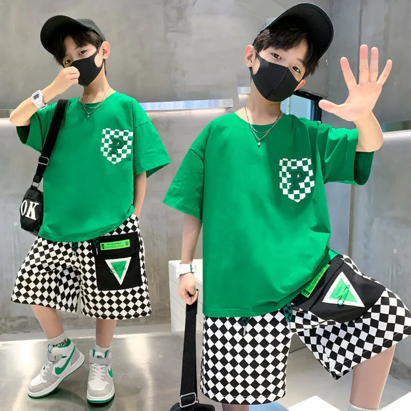 SetsSuits Fashion Baby Boy's Suit Cotton Summer Summer Classal Classion Set Top Shorts 2pcs clothing for boys 414 years 230510