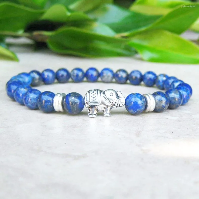 Lien Bracelets MG0740 Éléphant Charme Yoga Energy Bracelet 6 Mm A Grade Naturel Lapis Lazuli Bonne Chance Guérison