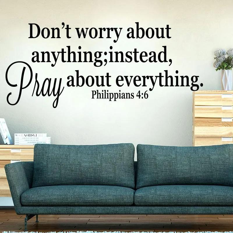 Adesivos de parede Versículo Bíblia Cristã Philipenses 4: 6 Starther Living Room Não se preocupe, ore tudo Decalque de citação inspiradora Viny