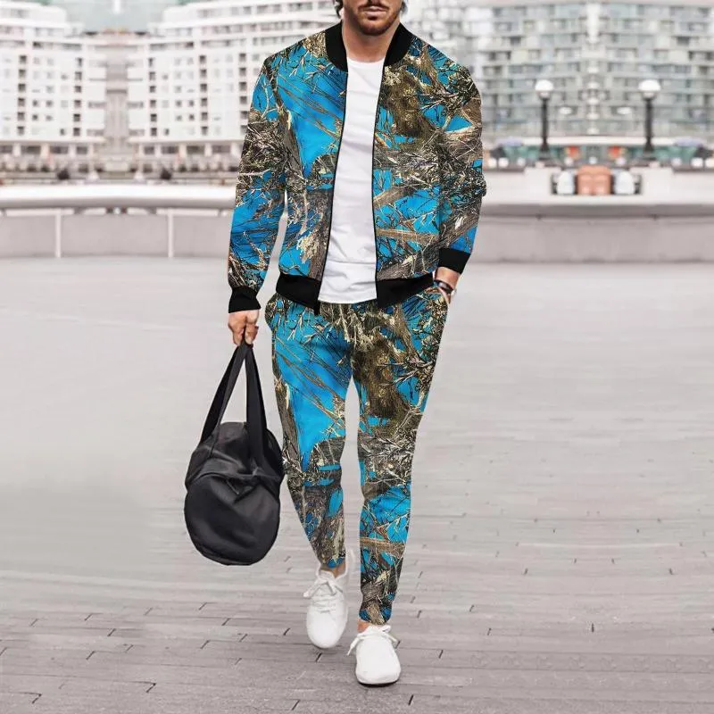 Men's Tracksuits Big Men Suits Mens Winter Casual Street Woven Jacket Pants Jungle Outdoor Two Piece Rhinestone Suit