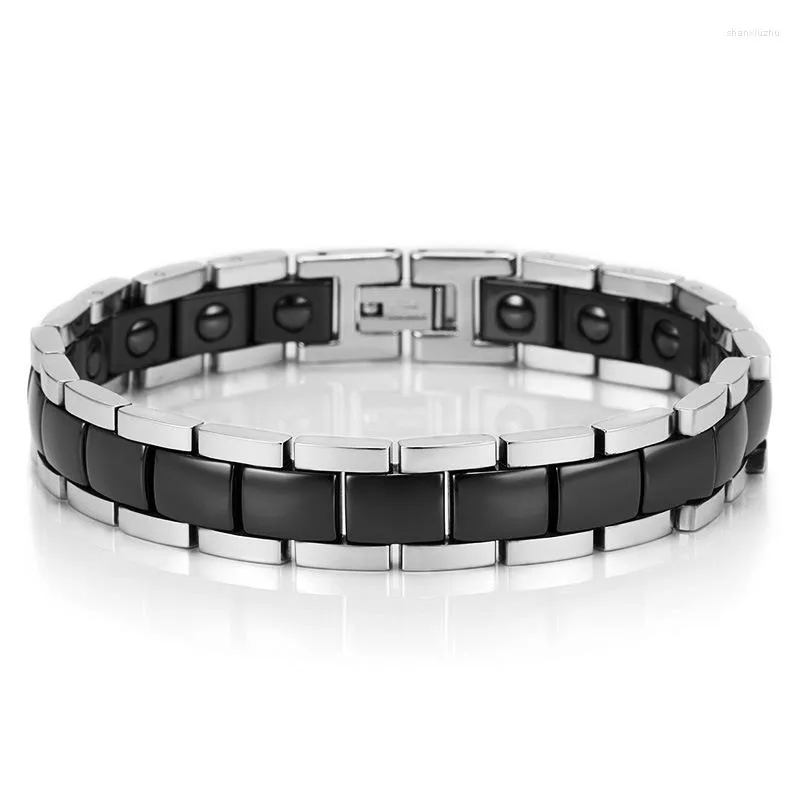 Link Bracelets Black White Ceramic Stainless Steel Arc Ochre Bracelet Men's Health Magnet Radiation