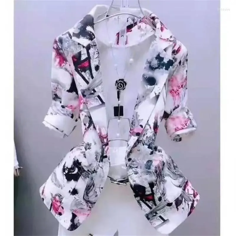 Women's Trench Coats Summe 2023Thin Western-Style Suit Jacket Women's Cardigan One-Button Printing Self-Cultivation Sunscreen