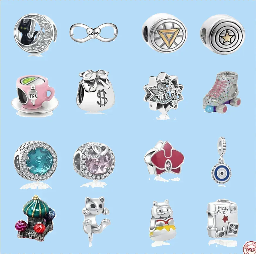 925 silver beads charms fit pandora charm Dangle Cup Cat Charms Bead Women