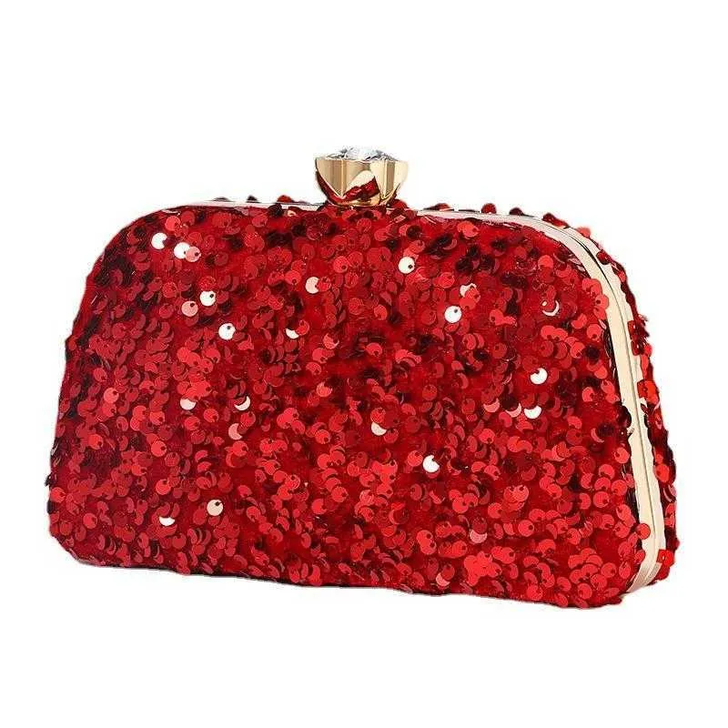 Borse da sera Pochette con paillettes lucide Donna 2023 Borsa di lusso di moda Banchetto Pochette da festa Catena Sling Spalla Prom rosso 230427