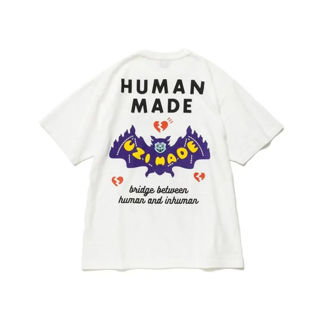 HUMAN MADE T-shirt a maniche corte in cotone di bambù con stampa divertente per uomo donna K5