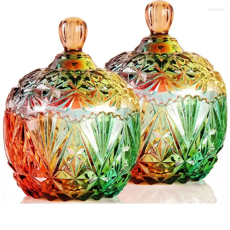 Storage Bottles Container Crystal Glass Candy Box Colorful Solid Color Diamond Sugar Bowl Europe Home Creative Snack Jar