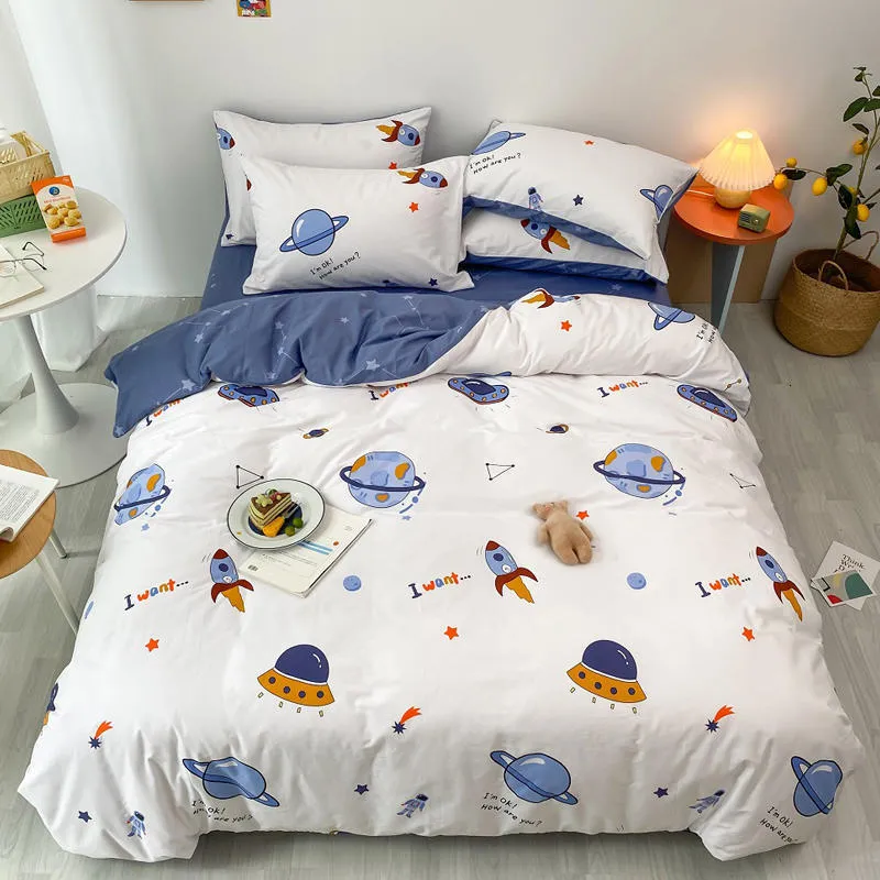 Space Astronaut Cute Bedding Sets Pure Cotton 3 Duvet Cover Bed