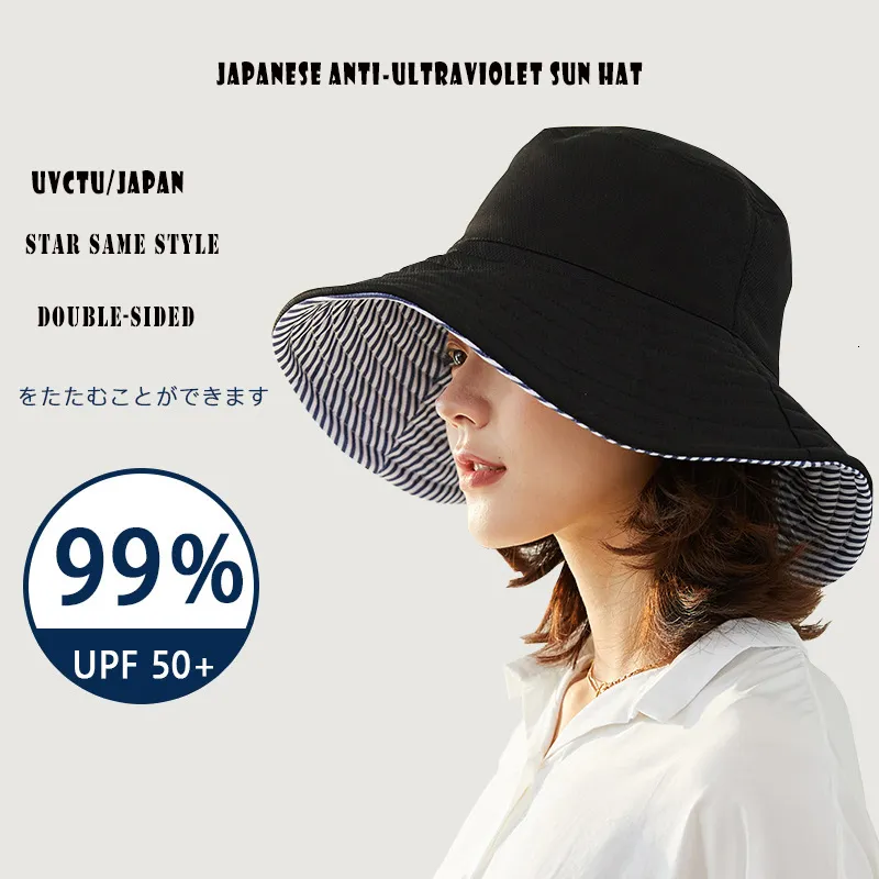 Stingy Brim Hats K174 Bucket Hat doubleface Panama Hat Womens Bucket Hat Panama Sombrero Summer AntiUV Sun Visor Sun Hat Sun protection Cap 230511