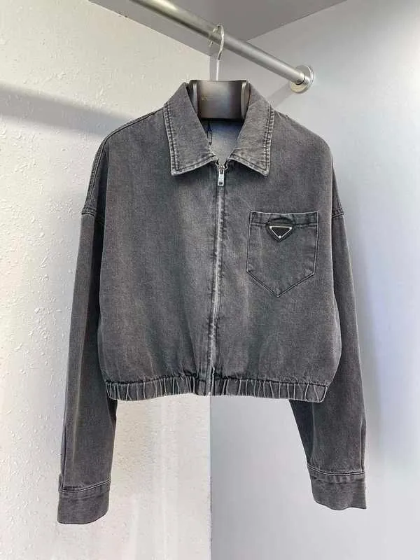 Designer de vestes pour hommes Début de l'automne nouveau manteau en denim à glissière petit revers épaules dénudées court XQN1