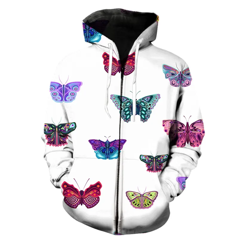 Exquisite Cartoon-Schmetterlingsmuster Reißverschluss Hoodies Männer Frauen Kinder Sweatshirts 3D-Druck Mode Herbst Pullover Kleidung Tops 005