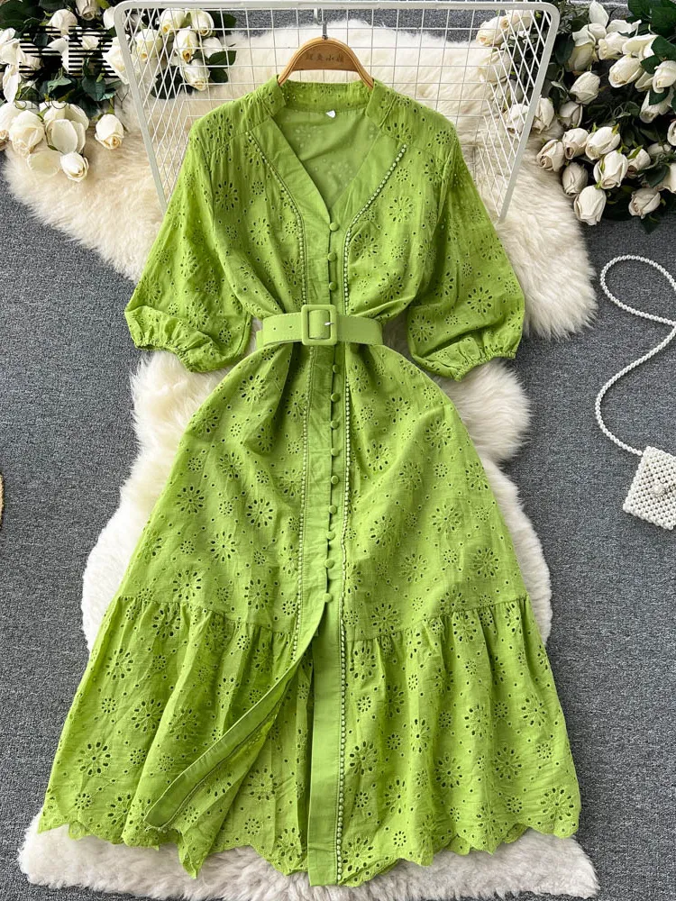 Sukienki swobodne Singreiny Women Cotton Beach Długie sukienka Krótkie rękawy Sashes Retro Design Sundress Wysokiej jakości haft syrenka Maxi sukienka 230512