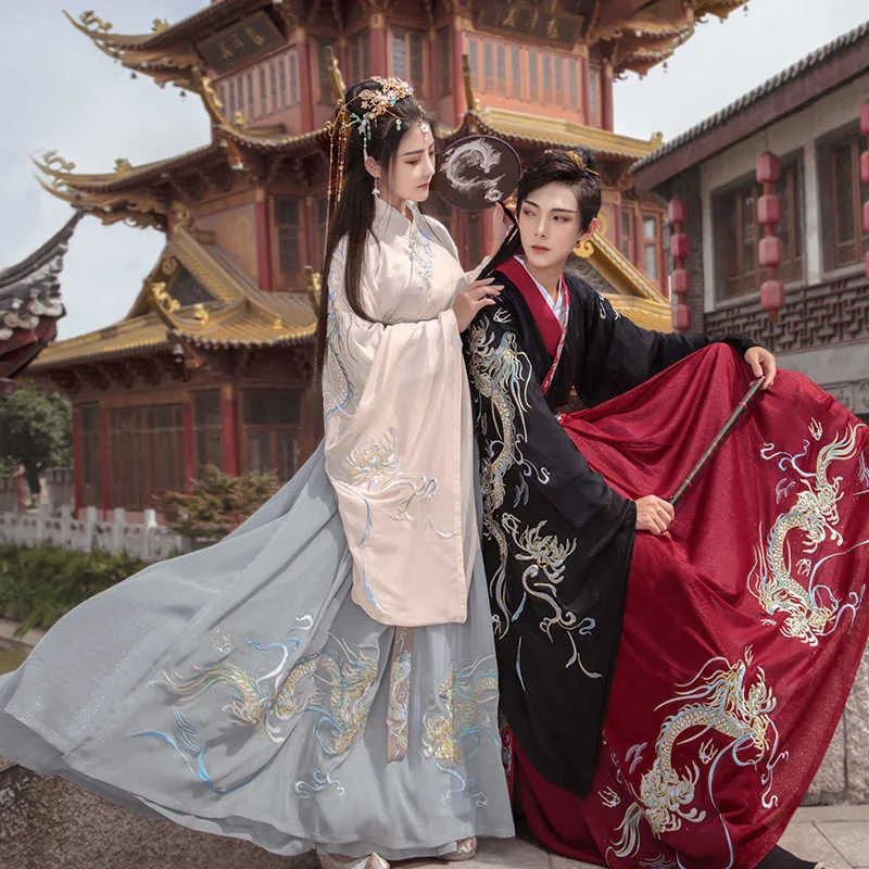 Ethnic Clothing 2021 New Embroidered Hanfu Clothes For Couple Chinese Traditional Men/Women Comes Han Tang Song Ming Dynasty Clothing DQL5458 G230428