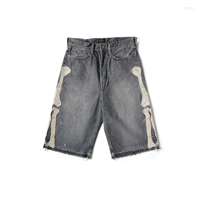 Men's Shorts KAPITAL 23SS Japanese Style Bone Embroidery Dilapidated Washing Destroy Loose Casual Denim Men And Women