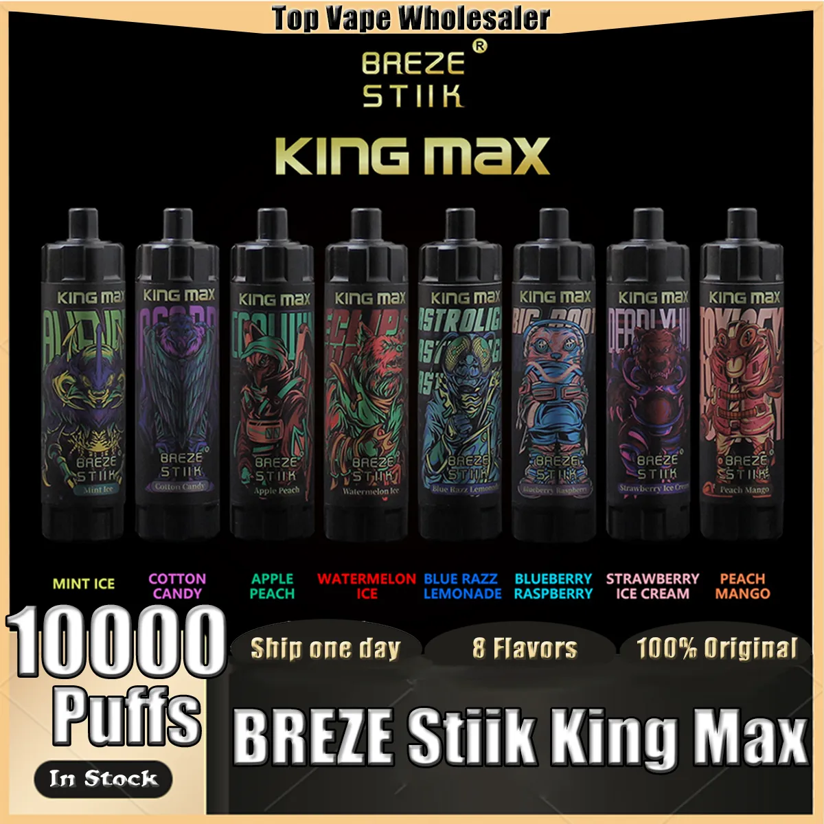 Original Breze Stiik King Max 10000 E Cigarettuppladdningsbar RDL/DTL engångsvapspenna med 20 ml Förfylld sub-ohm 850mAh Battery vs Breeze Pro Edition 2000