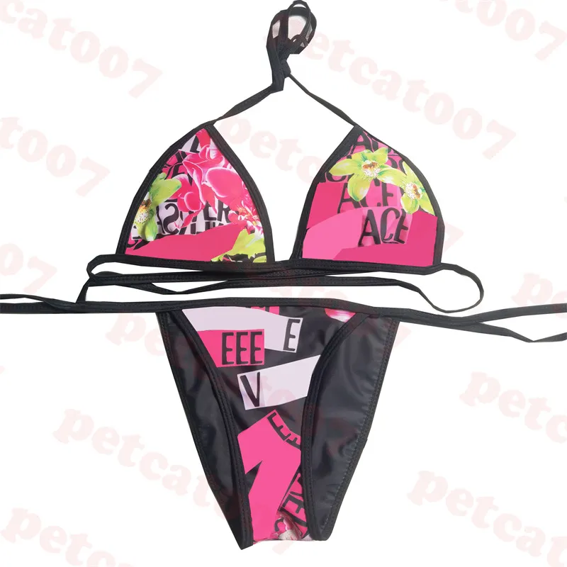 Pink Letter Bikini Womens Split Swimsuit Floral Pattern Swimwear Classic Black Splice Bathing Suit