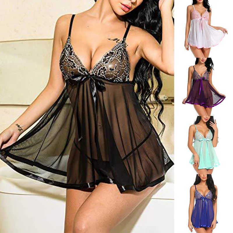 Women's Sleepwear Women's Sexy Nightdress Lace Satin Babydoll Comes Hot Suspender Dresses Exotic Pajamas T-String Panties Lingerie Sleepwear P230511