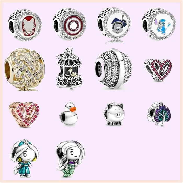 925 silver beads charms fit pandora charm Love Bracelet Princess Mermaid Bead Love Heart Slide Bracelets Beads Jewellery chain