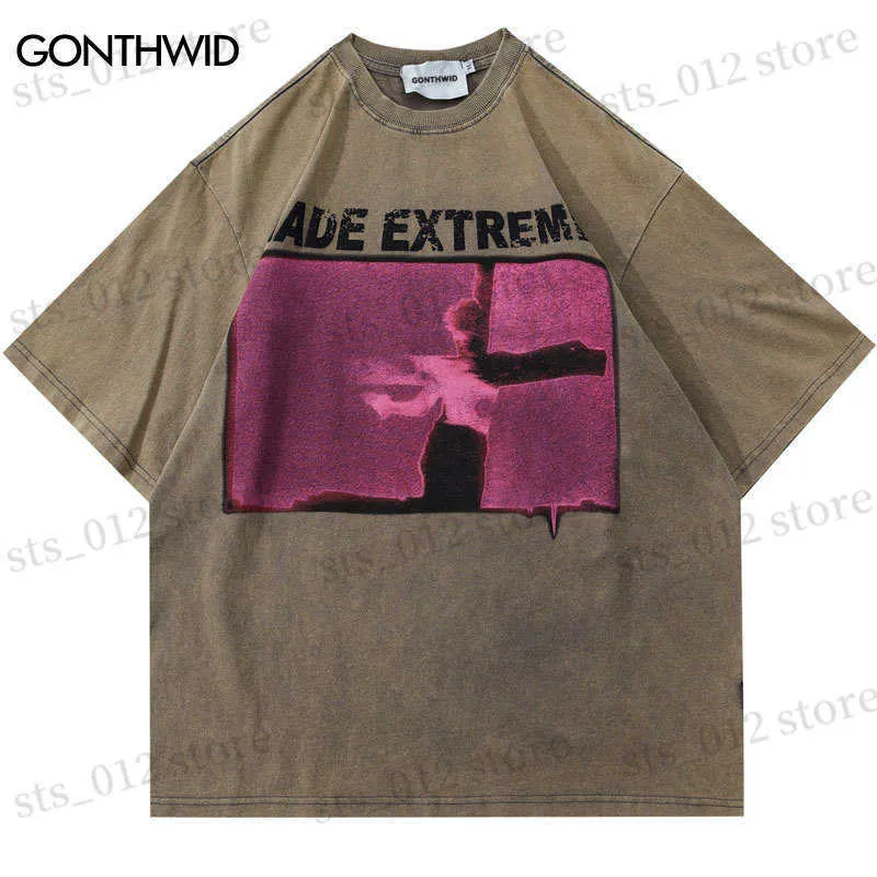 Camisetas masculinas Hip Hop Vintage Men Men Men de Streetwear Opevers Artlewear Estrela retro gráfica impressão punk Goth camise