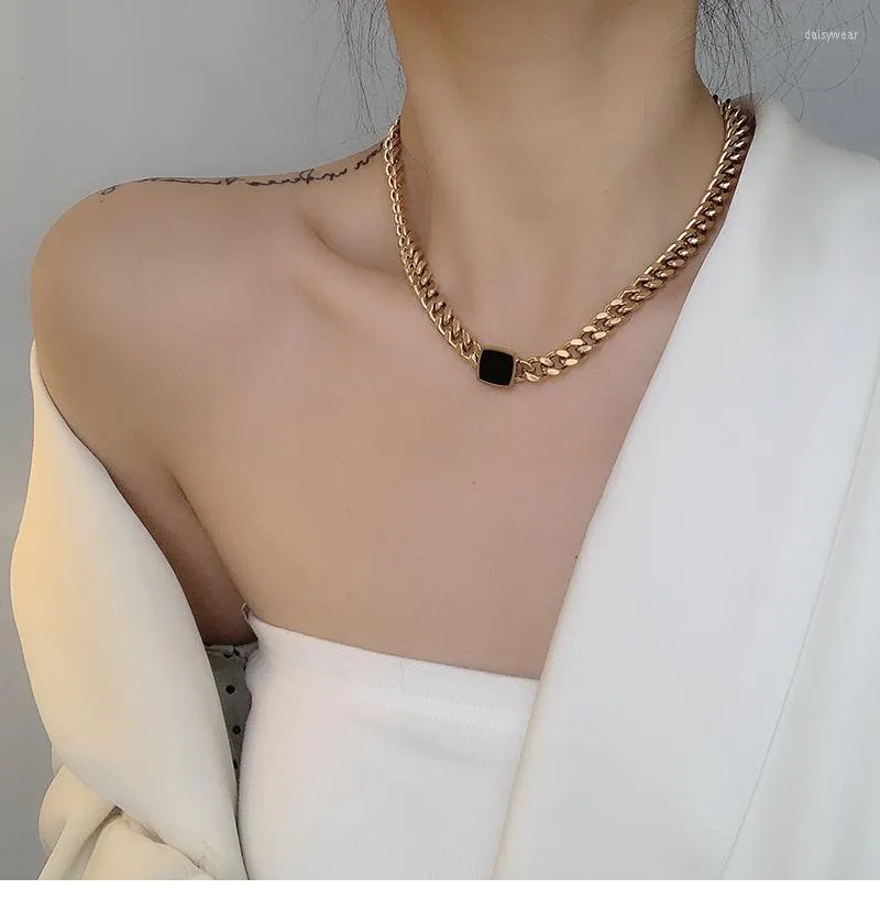 Pendant Necklaces Trendy Stainless Steel Chunky Chain Choker Bold For Women Girl Cuban Link Black Square