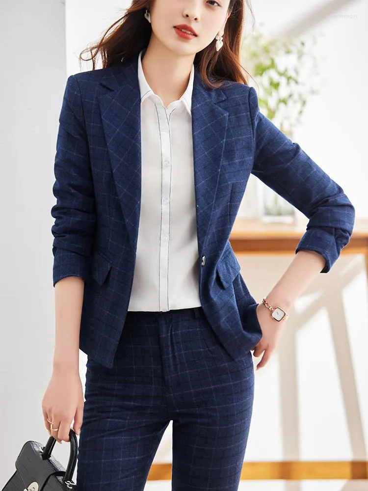 Pantalones de dos piezas para mujer de alta calidad: conjunto formal de 2  trajes de negocios para mujer con conjuntos de pantalón y top, chaleco azul