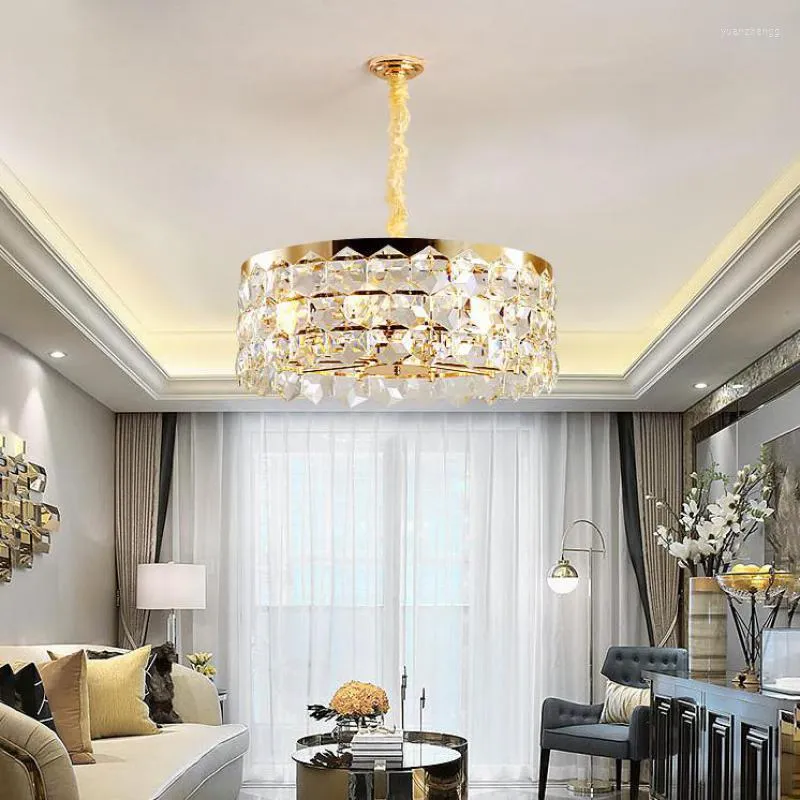 Candelabros Lámpara de cristal dorado Techo Luz moderna Lámpara de araña grande de lujo Sala de estar Restaurante Dormitorio Dorado