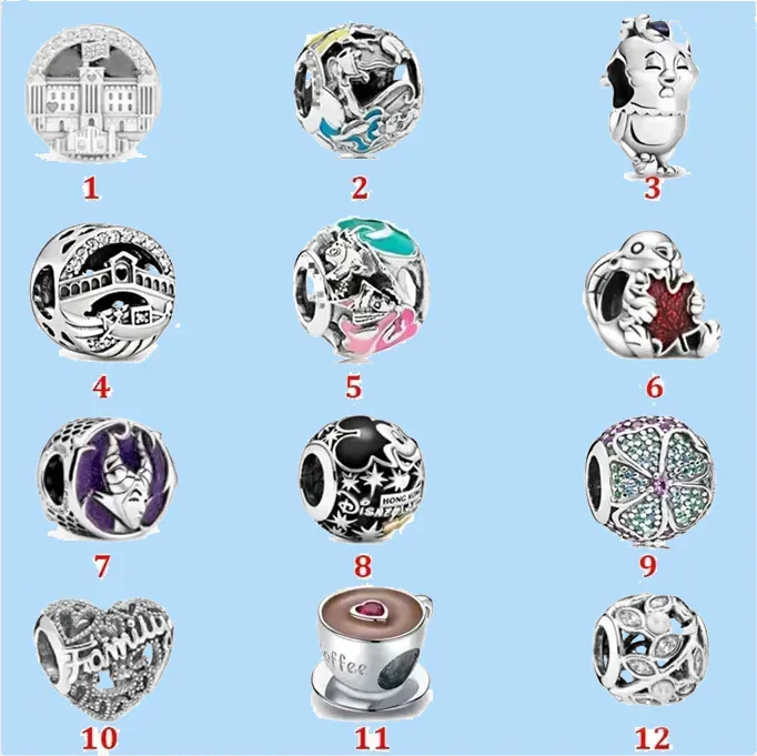 925 silver beads charms fit pandora charm New Style Coffee School Castle Clover DIY