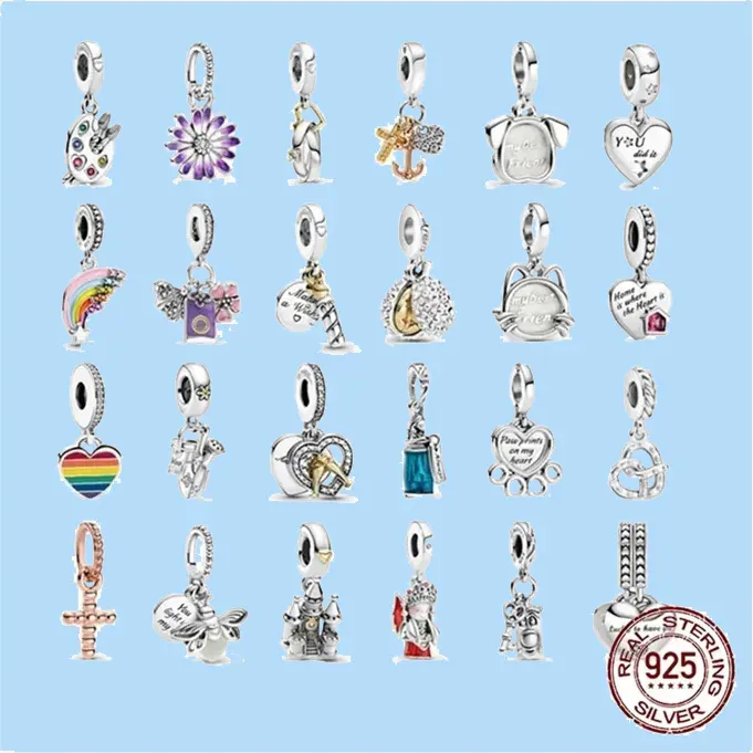 925 silver beads charms fit pandora charm Kitten and pink dumbbells Fish Charm