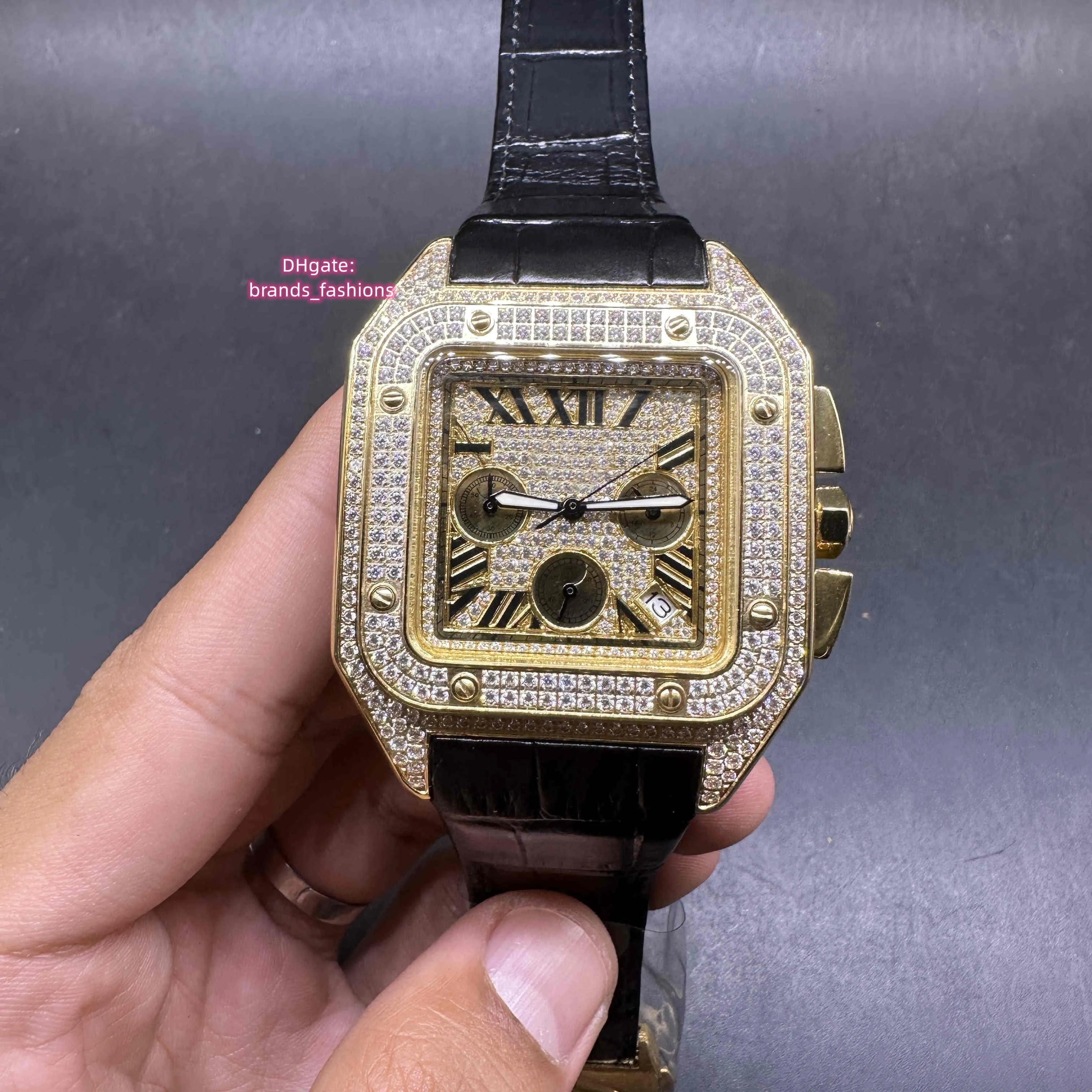 Cartier Santos 100 Diamantes Iced Out Cartier Reloj Con Diamantes