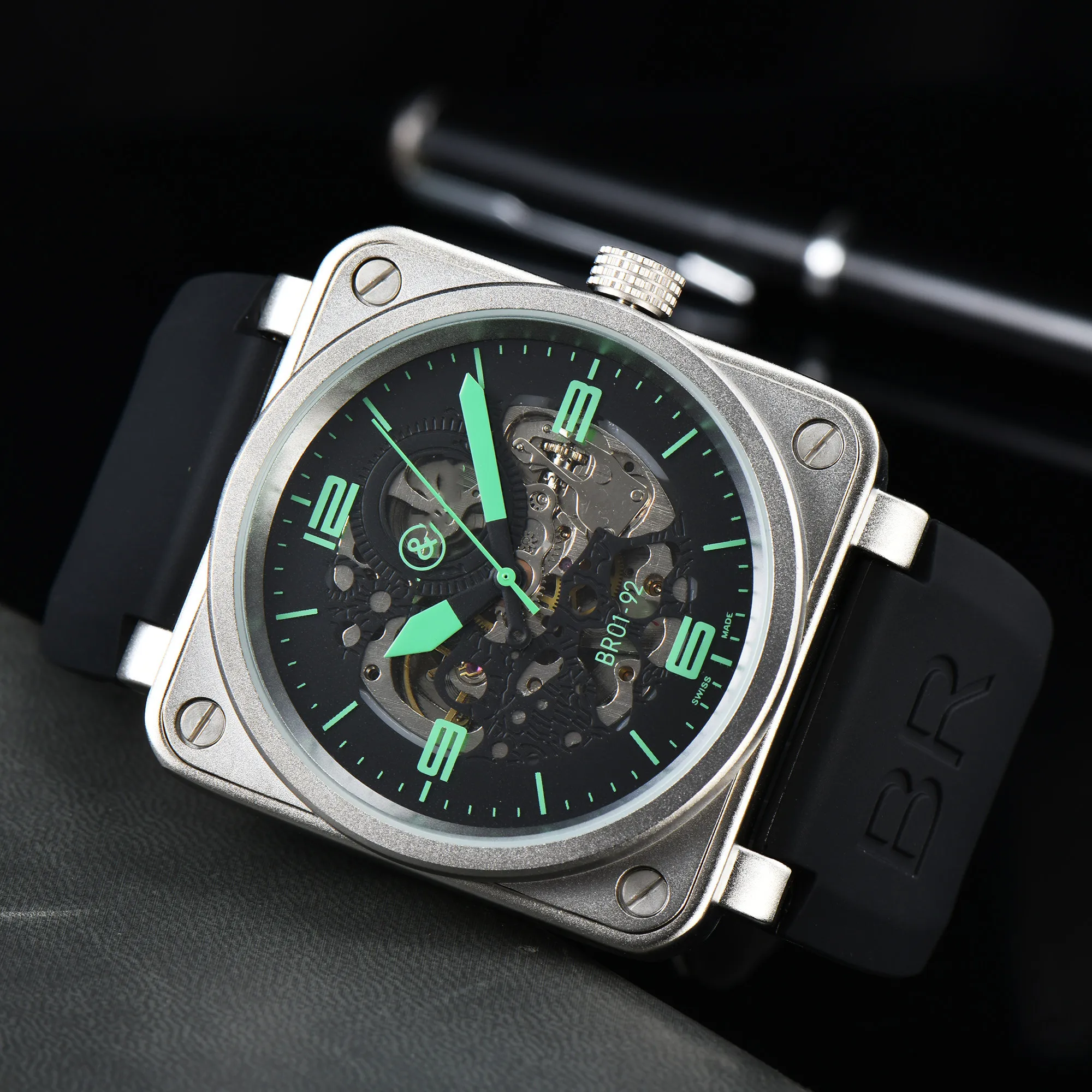 Montre BR montre m canique multi fonctionnelle en acier inoxydable automatique mode montre pour hommes bracelet en silicone