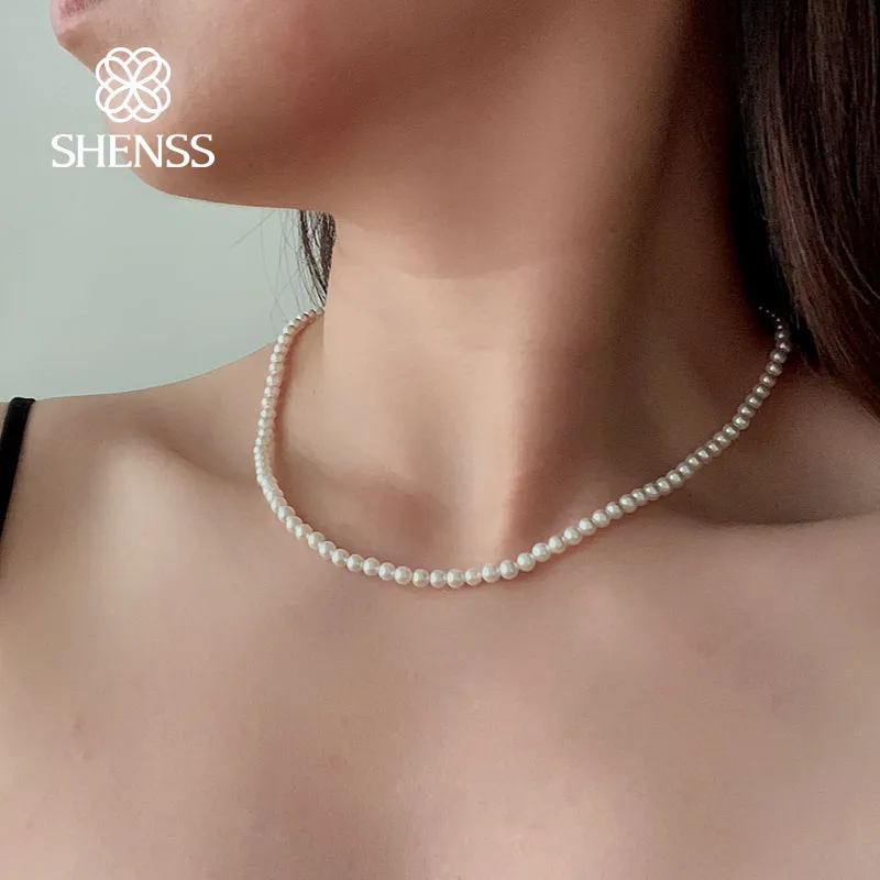 Elegant 4mm Shell Pearl Necklace 40-60 cm Storlek 925 Sterling Silver Tail Chain för kvinnor Klassiska smycken Briljant ljus