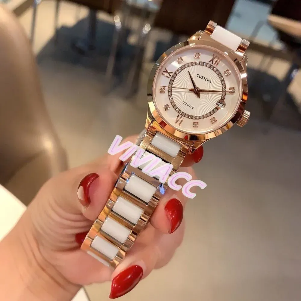 Reloj Cl sico De Cer mica Blanca Y Cristal Para Mujer Reloj De