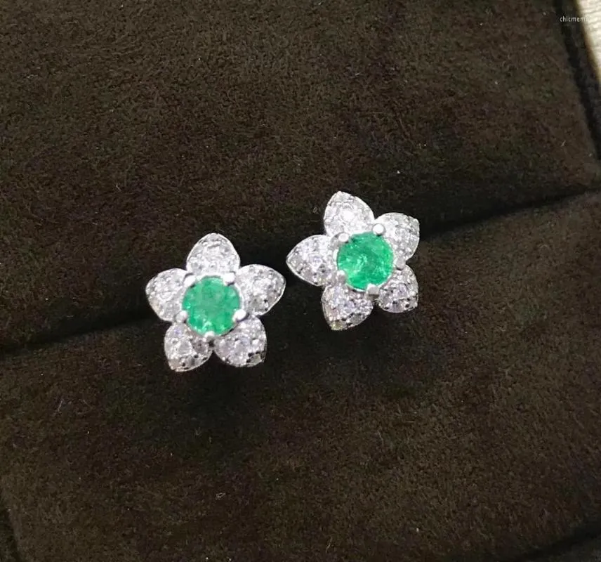 Studörhängen Blomma örhänge Natural Emerald Real Original 925 Sterling Silver 3mm 2st Gem