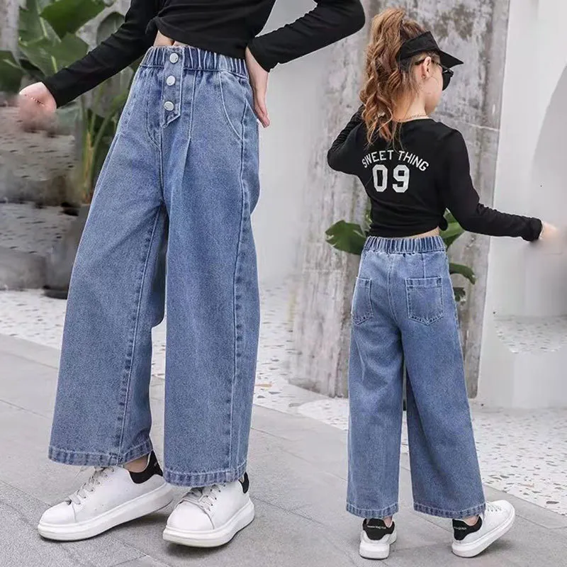 Jeans Baby Girls Denim Jeans Stretch Kids Wide Leg Pants Children Outports broek voor tiener Girl Spring Autumn 230512