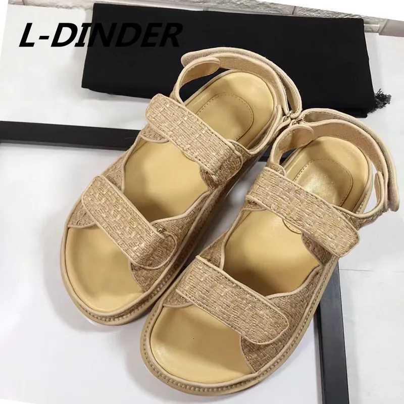 Sandaler Fashion Magic Tape Beach Sandal For Woman Thick Sole Open Toe Rom Shoe Multicolor Summer Semester Real Leather 230512