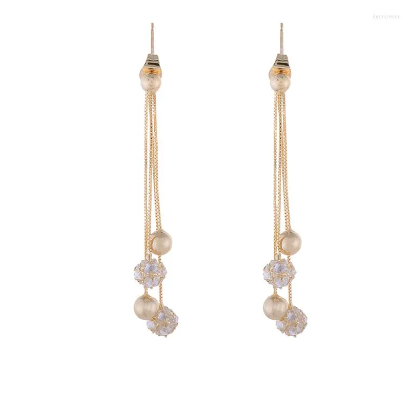 Stud Earrings Ins Crystal Beads For Women Fashion Brand Sieraden Long Tassel Gift
