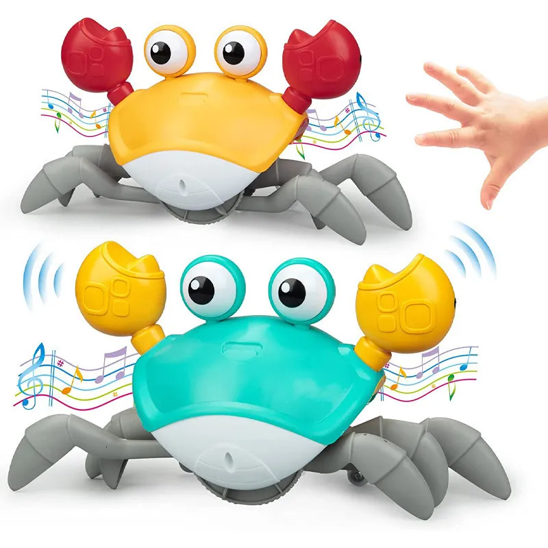 Elektrische/RC -dieren kruipen krabbaby speelgoed buiktijd babyspeelgoed met muziekinductie ontsnappen crab octopus kruipen krab speelgoed kerstcadeau 230512