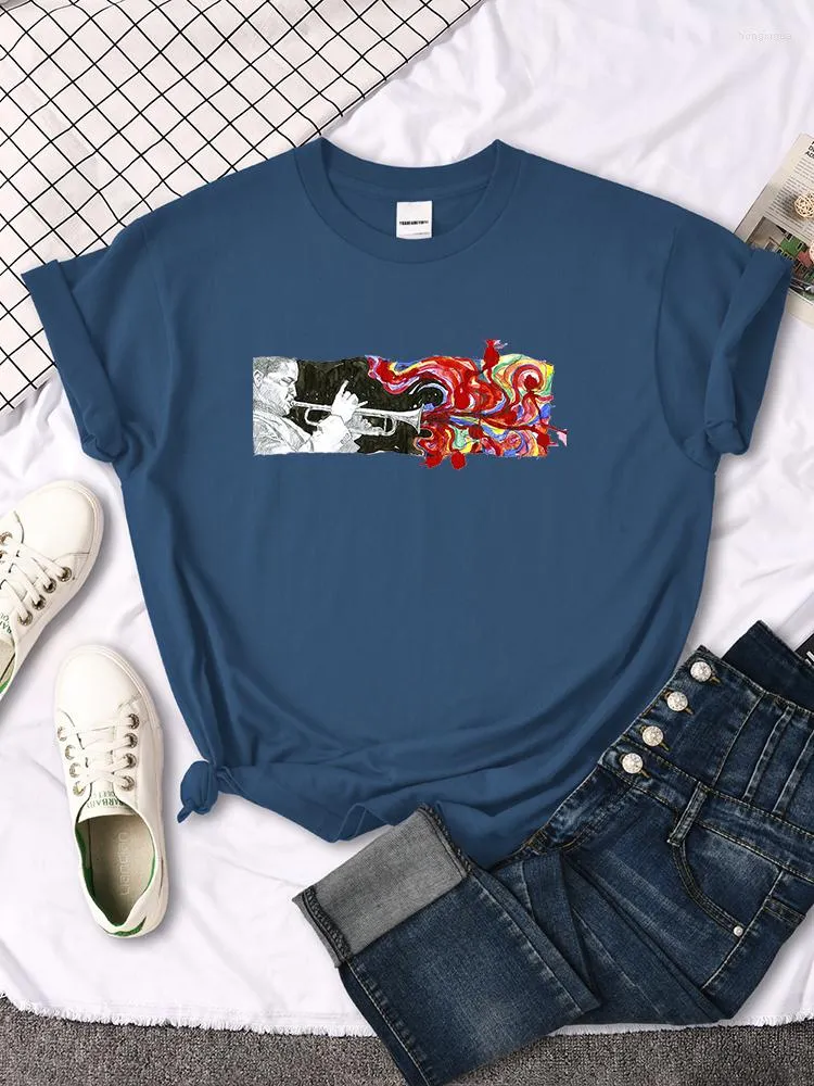 Kadın T Shirtler Caz Karışık Medya Sanat Tarzı Baskı Kadın Moda Yumuşak T-Shirt Sport Sıradan Kısa Kollu Nefes Alabilir Gevşek Tshirt Kadın